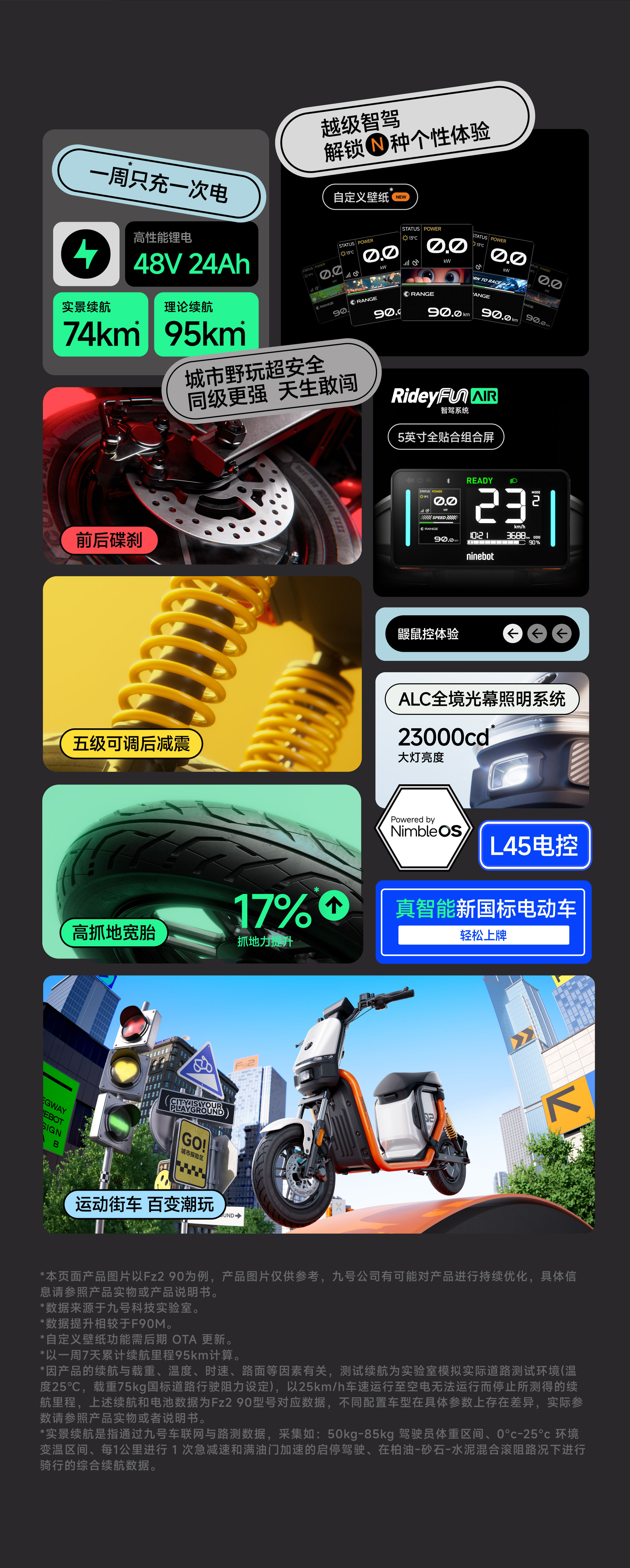 九号电动Fz2 90 真智能新国标电动车| 新世代未来街车首选